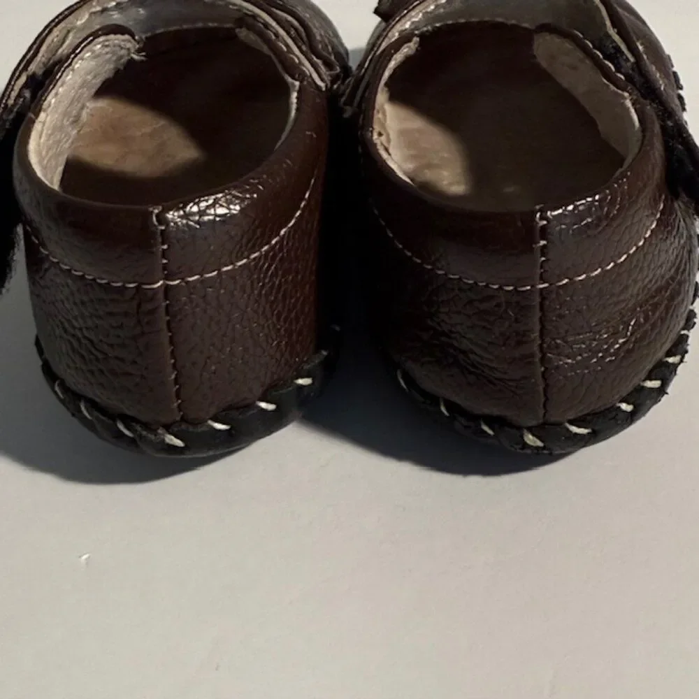 Pediped Chocolate Brown Isabella Leather Slip On Mary Jane Shoes Size 6-12 month